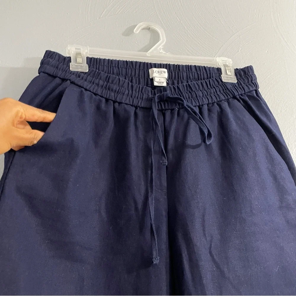 J. Crew Navy Linen pants straight leg  Size 4 Preppy lightweight natural fabric